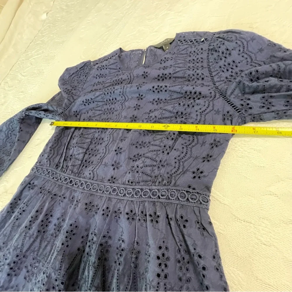 J. Crew Eyelet Lace Flutter Hem Dress Size‎ 2 Navy Blue Preppy A Line